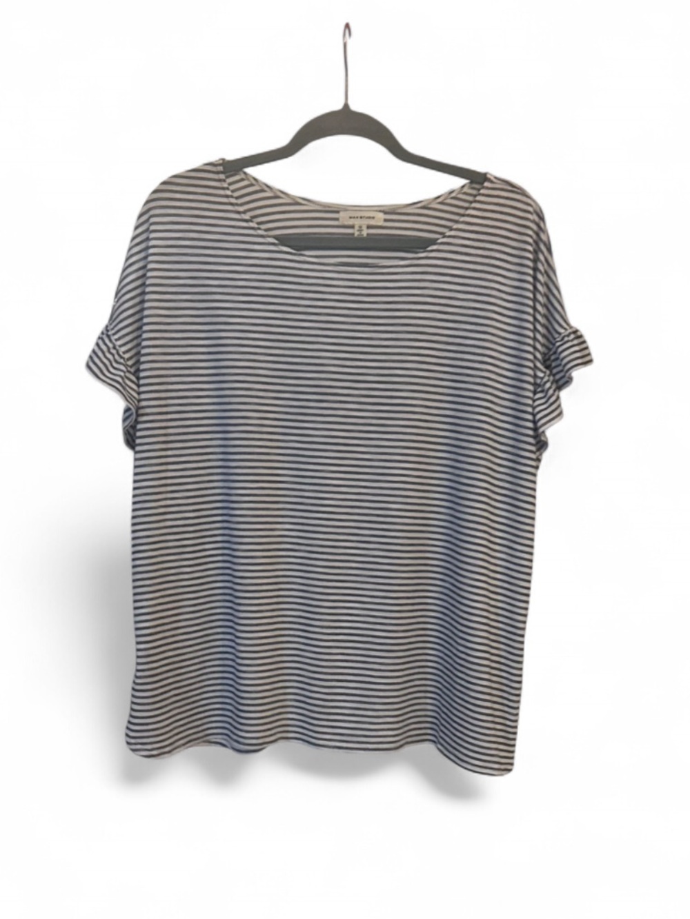 Max Studio Women's White Navy Striped Knit Short Sleeve Round Neck Top, 1X